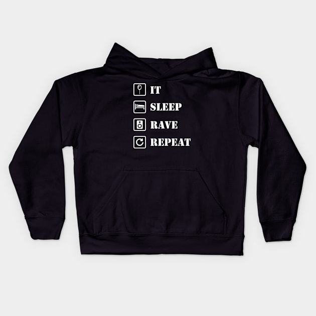 IT, sleep, rave, repeat Kids Hoodie by alened